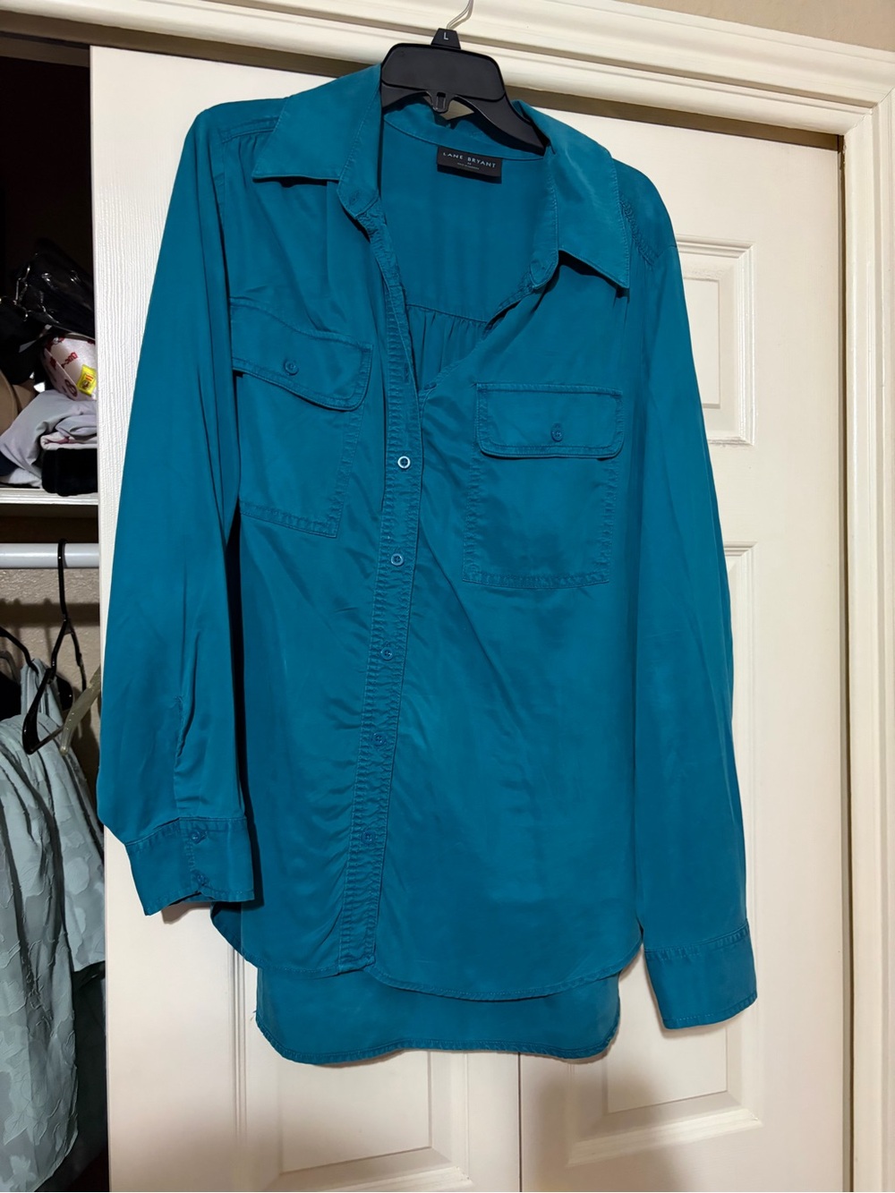 Lane Bryant Teal Button-Down Utility Shirt